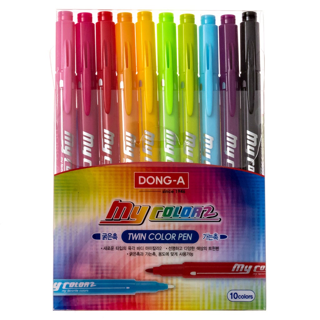 DONG-A MyColor2 Double-Sided Markers, Broad and Fine Tips (10 Color Set)